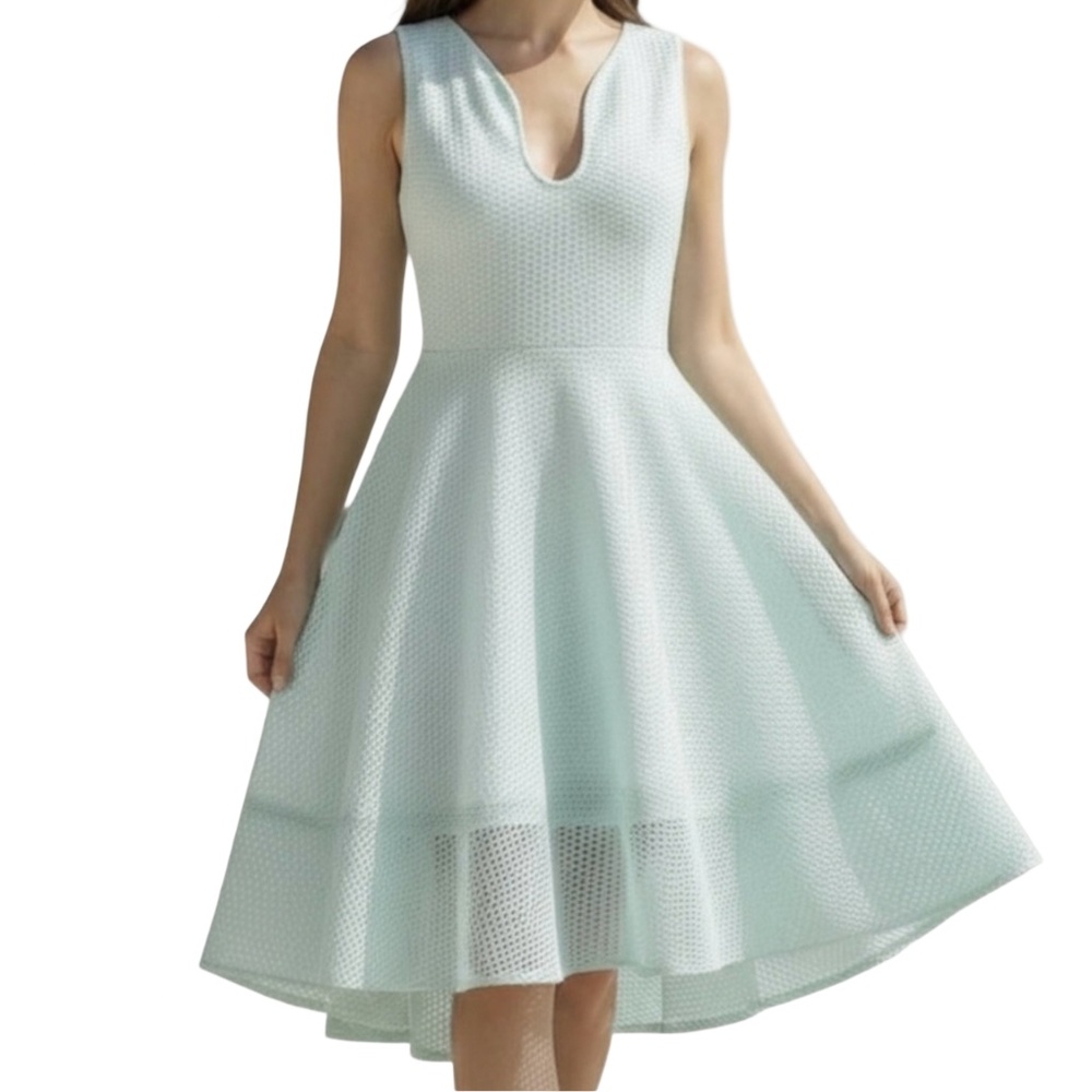 #A293  FT INC PASTEL AESTHETIC AQUA BLUE MESH OVERLAY DRESS NWOT FREE SIZE